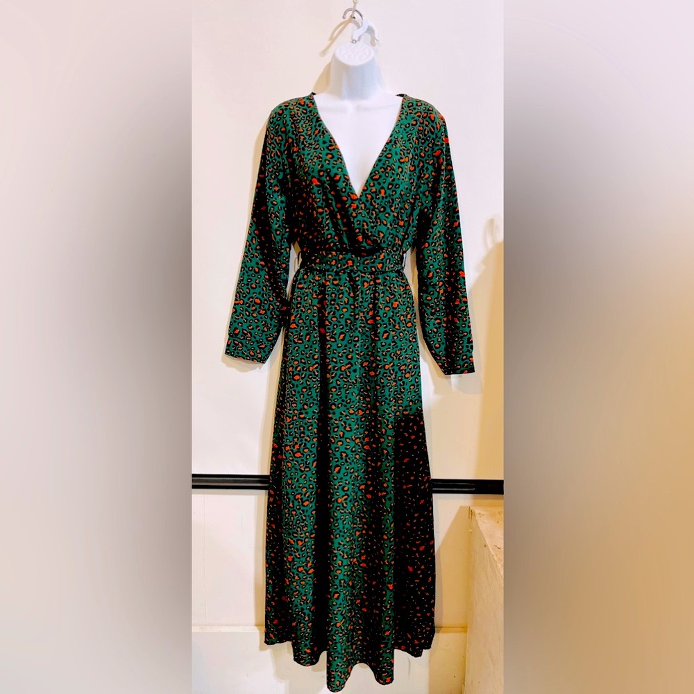 Club L London Womens Long Sleeve Faux Wrap Animal‎ Print Maxi Dress Size 4